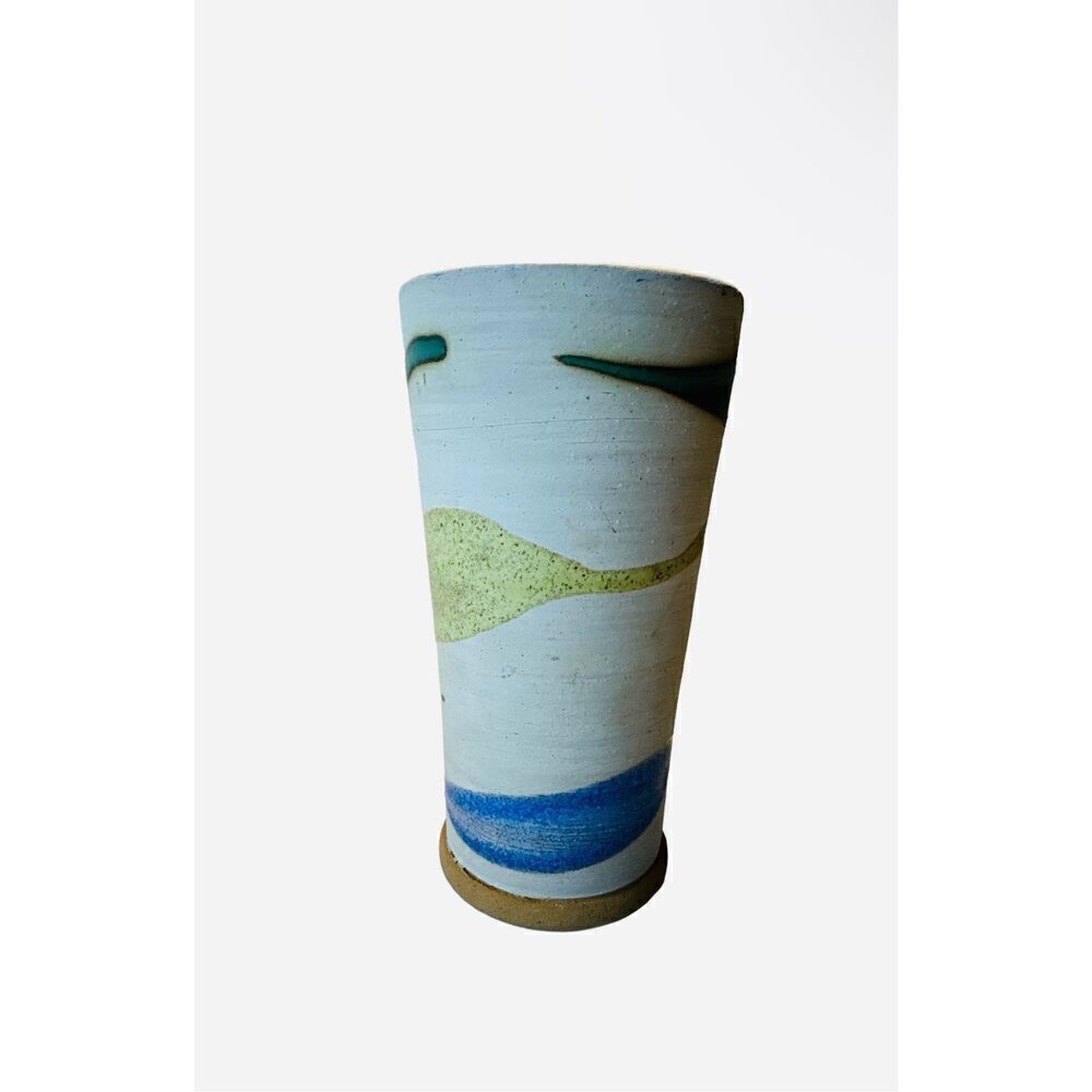 Art Pottery Terracotta Vintage Swirl Drip Glaze Vase Studio Signed
